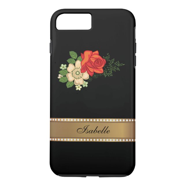 Coques Case-Mate iPhone Rose rouge et marguerites or Nom personnalisé (Dos)