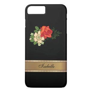 Coques Pour iPhone Rose rouge et marguerites Or Nom personnalisé