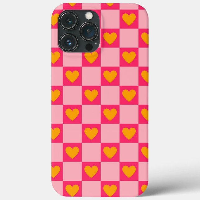Coques Case-Mate iPhone Rose rouge jaune coeur amour À damiers Y2K Motif (Verso)