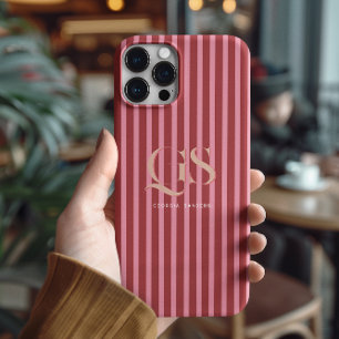 Coque Case-Mate iPhone Rose & Rouge   Monogramme Rayures Chic 