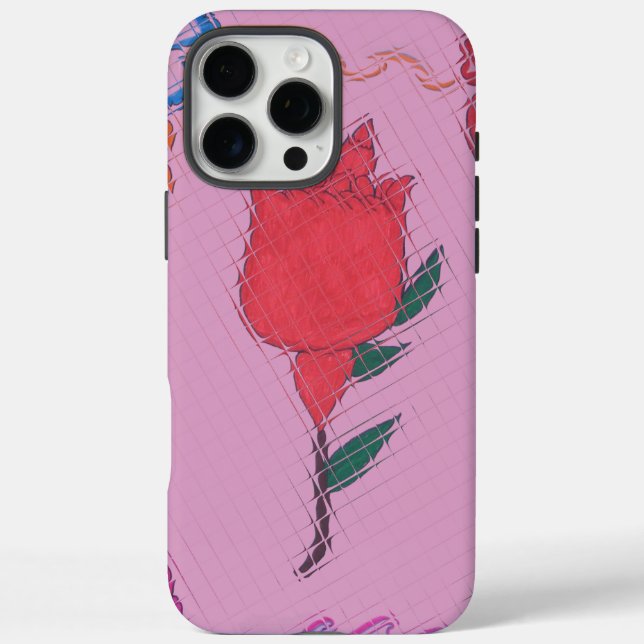 Coques Case-Mate iPhone Rose rouge sur rose : Art Floral Frontière Imprime (Verso)