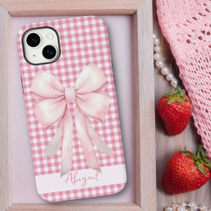 Coque Case-Mate iPhone Rose Ruban Rose à Carreaux Personnalisé