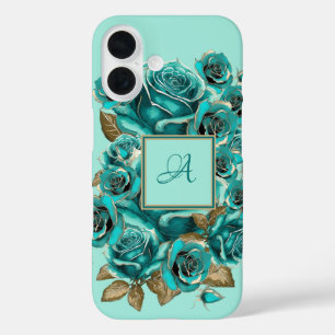 Coque Pour iPhone 16 Rose sarcelle élégante vintage personnalisée