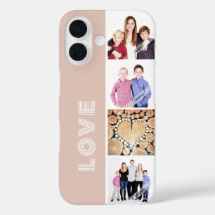 Coque Pour iPhone 16 Rose saumon Collage de 4 photos personnalisées Amo