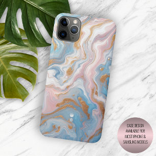 Coque Case-Mate iPhone Rose saumon rose bleu or motif marbré artistique