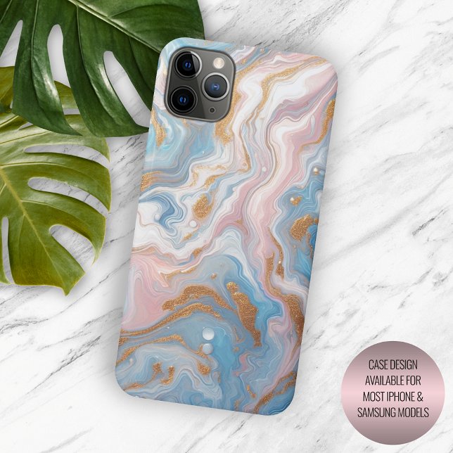 Coques Case-Mate iPhone Rose saumon rose bleu or motif marbré artistique (Créateur téléchargé)