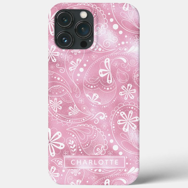 Coques Case-Mate iPhone Rose Shimmer moderne fille Paisley personnalisée (Verso)
