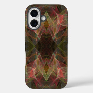 Coque Pour iPhone 16 Rose, Vert et Noir Fractal -s'ajuste pour tous les