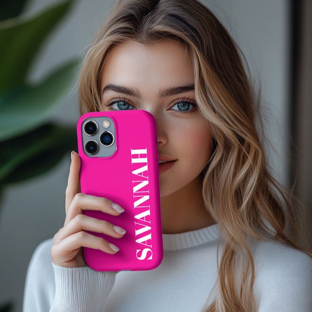 Coques Case-Mate iPhone Rose vif nom personnalisé simple  (Créateur téléchargé)