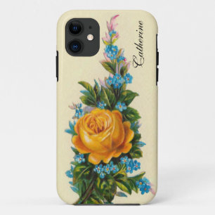 Coques Pour iPhone Rose vintage avec fleurs bleues