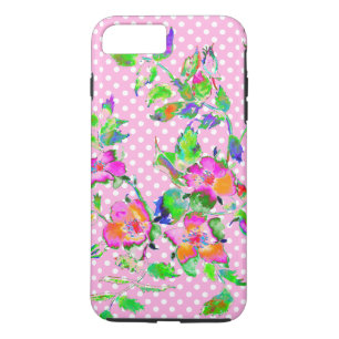 Coque iPhone 8 Plus/7 Plus Rose vintage - pois roses et blancs