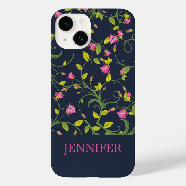 COQUES Case-Mate iPhone ROSE VIOLET FLORAL NAVY PERSONNALISÉ (Verso)