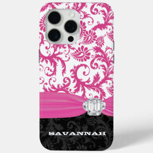 Coque Case-Mate iPhone Rose Votre nom ou citation Faux Rhinestone Damask