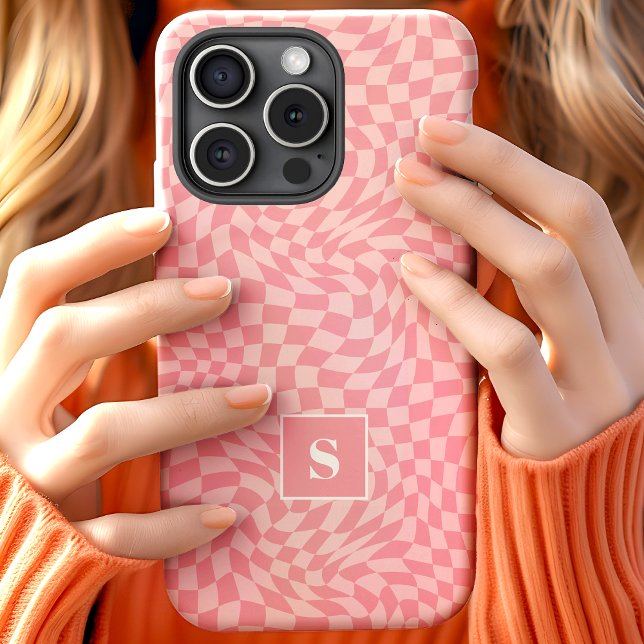 Coques Case-Mate iPhone Rose Wavy À damiers Monogramme (Créateur téléchargé)