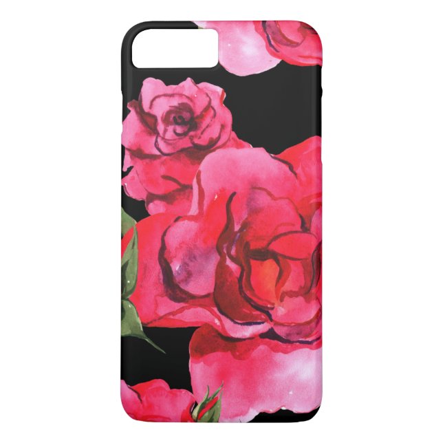 Coques Case-Mate iPhone Roses aquarelle sur noir (Dos)