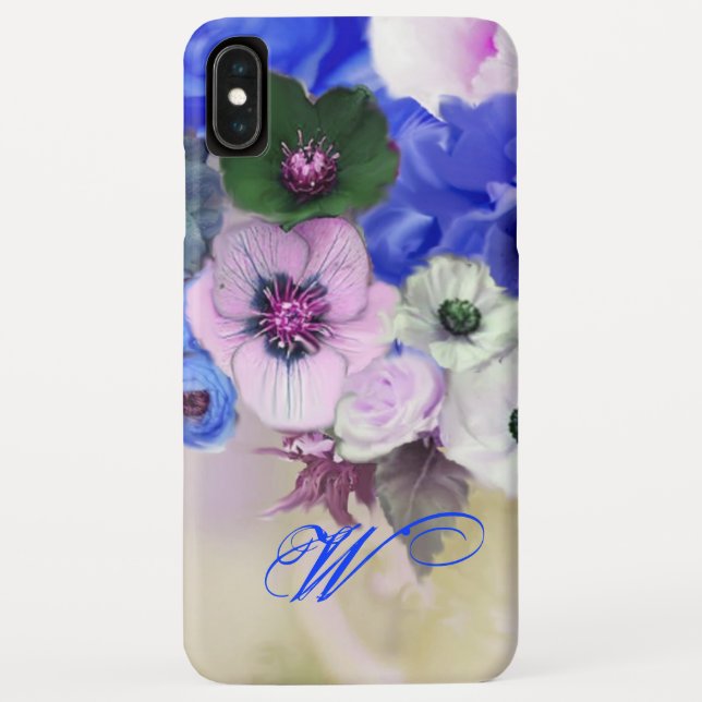 COQUES Case-Mate iPhone ROSES BLANCHES BLEUES ET FLEURS ANÉMONE MONOGRAMME (Dos)