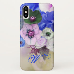 ETUI iPhone Case-Mate ROSES BLANCHES BLEUES ET MONOGRAMME DES FLEURS D'A