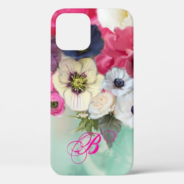 COQUES Case-Mate iPhone ROSES BLANCHES ET FLEURS D'ANÉMONE MONOGRAMME (Verso)