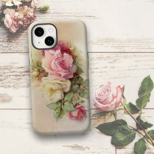 Coque Case-Mate Pour iPhone Roses blanches et roses vintages peintes à la main