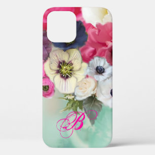 COQUE Case-Mate iPhone ROSES BLANCHES ROSES ET FLEURS D'ANÉMONE MONOGRAMM