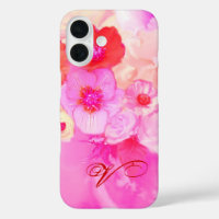 ROSES BLANCHES ROUGES ET ANÉMONES PINK MONOGRAMME