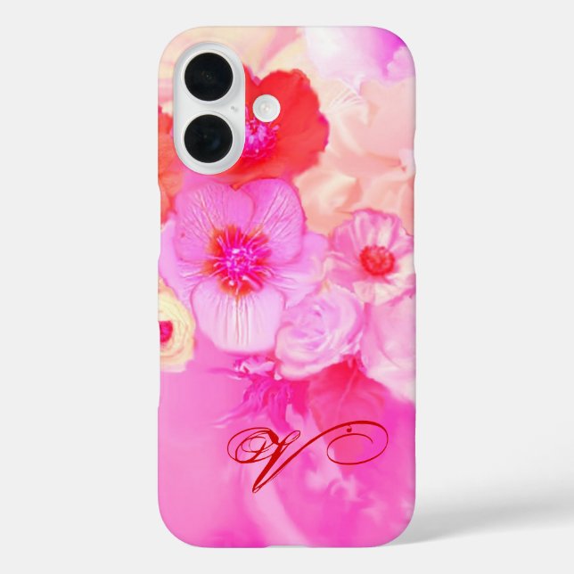 COQUES Case-Mate iPhone ROSES BLANCHES ROUGES ET ANÉMONES PINK MONOGRAMME (Verso)