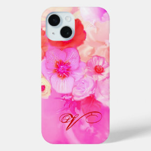COQUE Case-Mate iPhone ROSES BLANCHES ROUGES ET ANÉMONES PINK MONOGRAMME