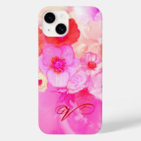 ROSES BLANCHES ROUGES ET ANÉMONES PINK MONOGRAMME
