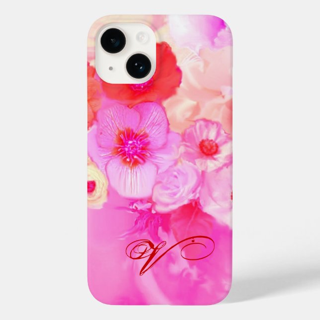COQUES Case-Mate iPhone ROSES BLANCHES ROUGES ET ANÉMONES PINK MONOGRAMME (Verso)