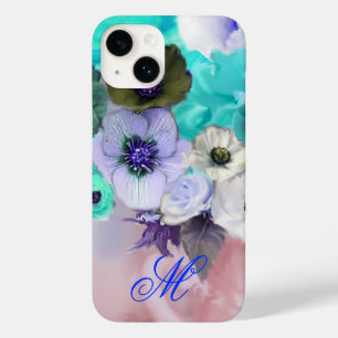 COQUES POUR iPhone ROSES BLEU TURQUOISE ET FLEURS D'ANÉMONE BLANCHES