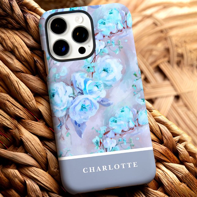 Coques Case-Mate iPhone Roses Bleues Tendances Fleur Personnalisée (Créateur téléchargé)