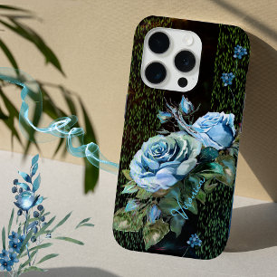 Coque Case-Mate iPhone Roses bleus sur noir