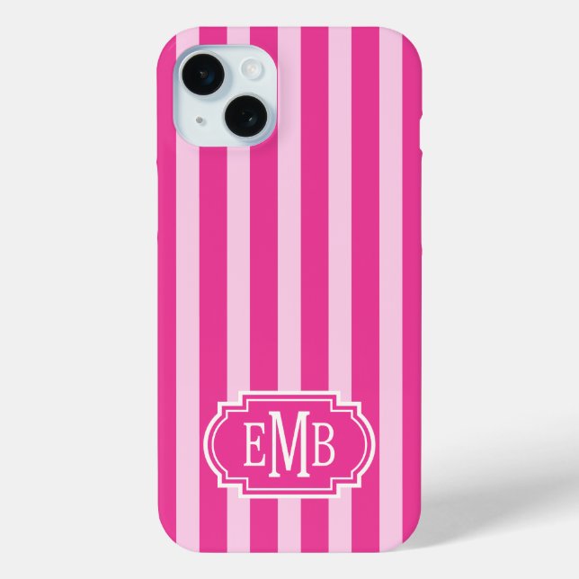 Coques Case-Mate iPhone Roses Chauds et Rayures Monogrammées Rose (Verso)