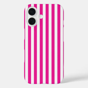Coque Pour iPhone 16 Roses Chauds et Rayures Verticales Blanches Minima