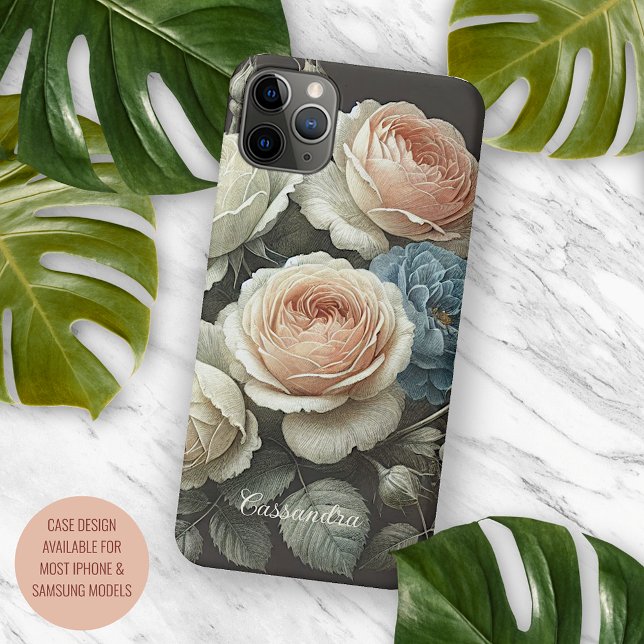 Coques Case-Mate iPhone Roses Classiques Chic Dessin Botanique d'Art Fin (Créateur téléchargé)