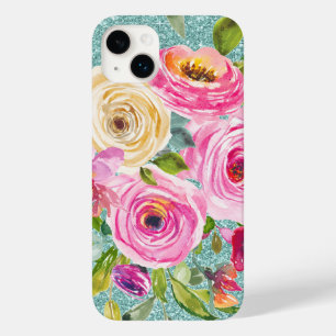 Coque Case-Mate iPhone Roses d'aquarelle en Parties scintillant Aqua Crèm