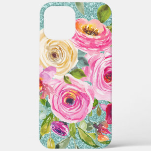 Case-Mate iPhone Case Roses d'aquarelle en Parties scintillant Aqua Crèm