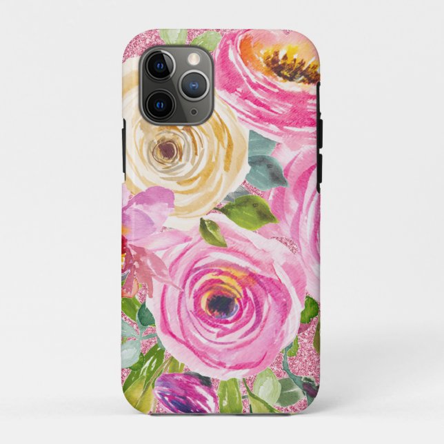 Coques Case-Mate iPhone Roses d'aquarelle en Parties scintillant rose et c (Dos)
