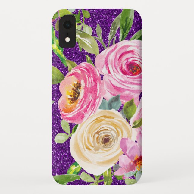 Coques Case-Mate iPhone Roses d'aquarelle en Parties scintillant rose et c (Dos)