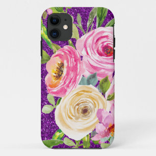 Case-Mate iPhone Case Roses d'aquarelle en Parties scintillant rose et c
