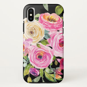 Case-Mate iPhone Case Roses d'aquarelle en rose et crème sur noir