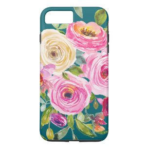Case-Mate iPhone Case Roses d'aquarelle en rose et crème sur Turquoise