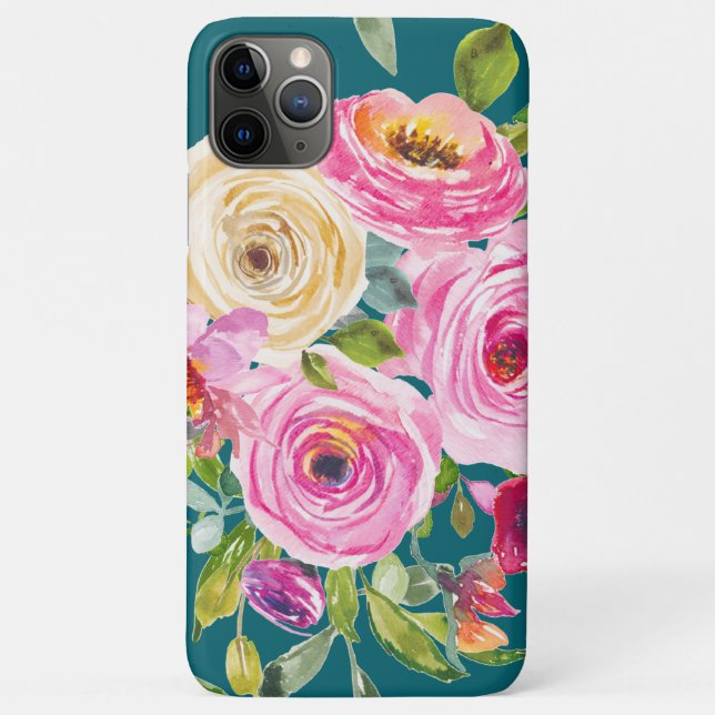 Coques Case-Mate iPhone Roses d'aquarelle en rose et crème sur Turquoise (Dos)