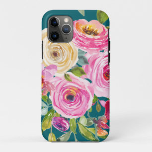 Case-Mate iPhone Case Roses d'aquarelle en rose et crème sur Turquoise