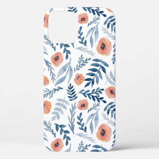 Coques Case-Mate iPhone Roses d'aquarelle : Feuilles bleus sans couture (Verso)