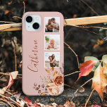 Coque Case-Mate iPhone Roses d'aquarelle fille 3 photos et nom<br><div class="desc">Personnalisez ce joli design avec votre nom ou monogramme. Il dispose de trois modèles photo carrés,  un joli ensemble de fleurs de style aquarelle dans des couleurs chaudes de terre et un champ de texte modifiable. La couleur Arrière - plan est personnalisable.</div>