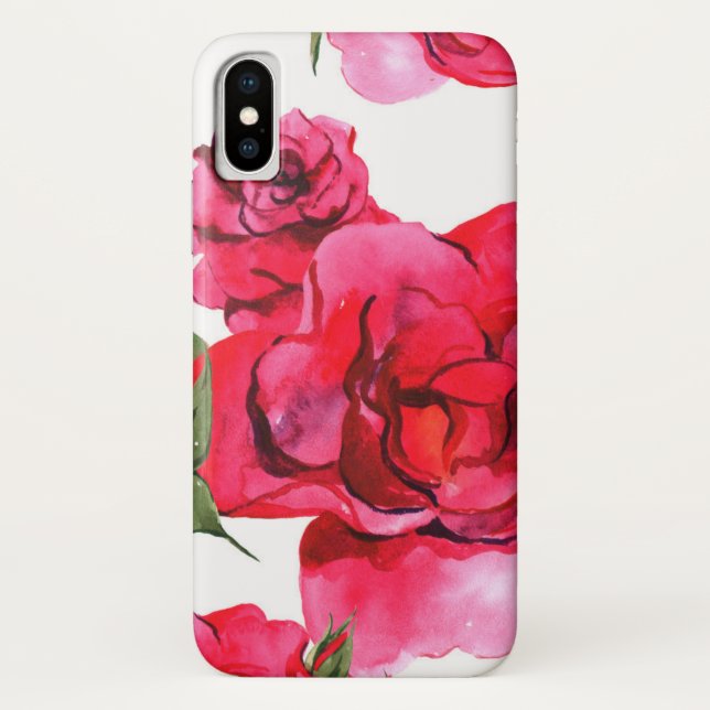 Coques Case-Mate iPhone Roses d'aquarelle rose et rouge sur blanc (Dos)