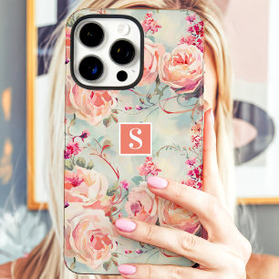Coque iPhone 16 Pro Max Roses de Pêcher Tendances Monogramme Floral