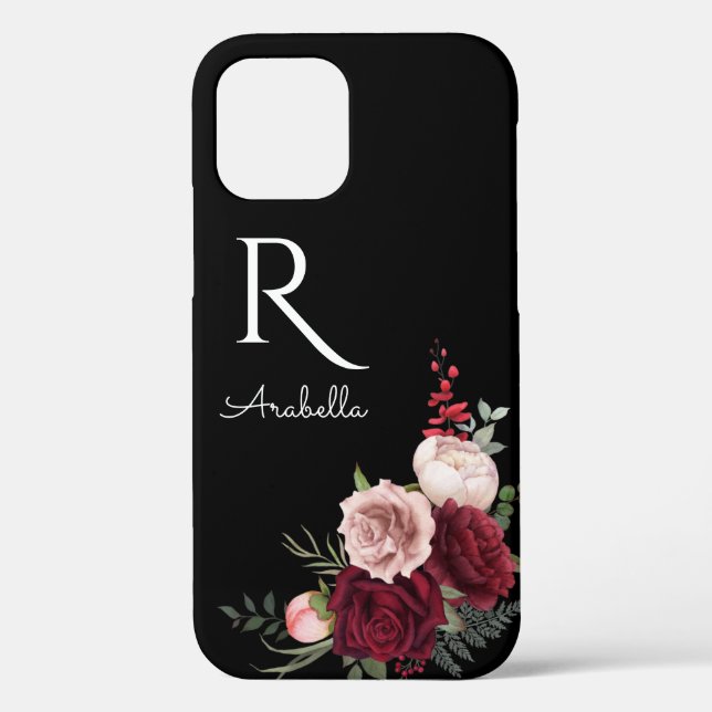 Coques Case-Mate iPhone Roses de roux monogramme sur noir (Verso)