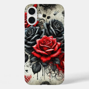 COQUE POUR iPhone 16 PLUS ROSES DE VALENTINE GOTHIQUE ROUGE ET NOIR